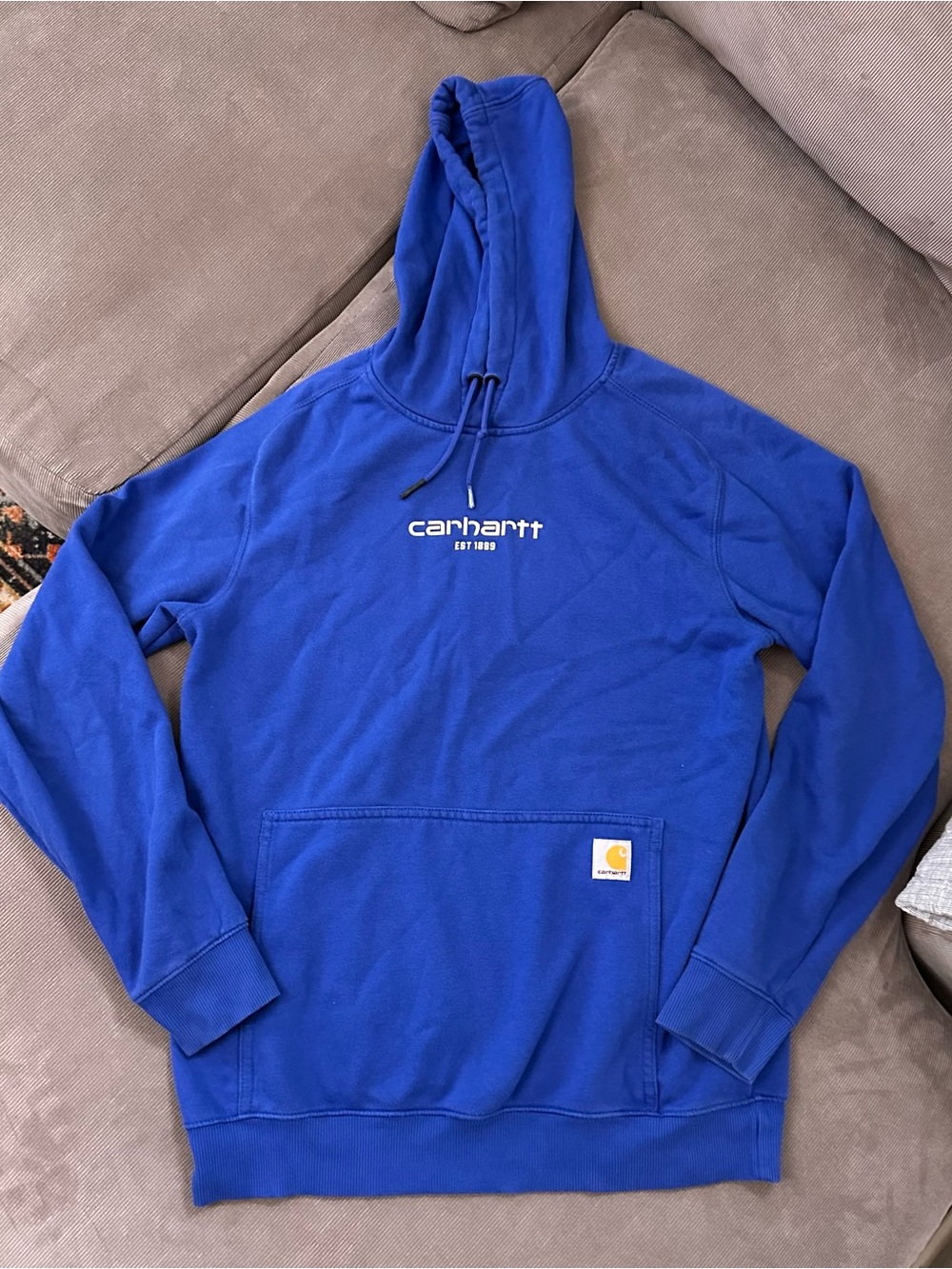 Carhartt Force Relaxed Fit Hoodie Mens Medium Blue Logo Sweatshirt 105569 GSB